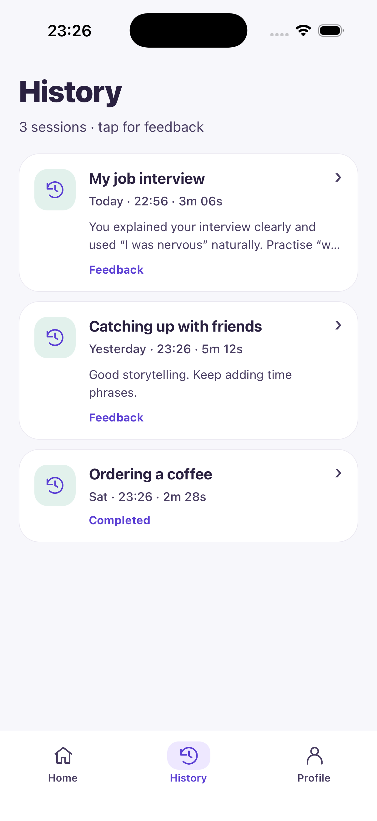 Talkexa 1.4 preview: saved English conversation history